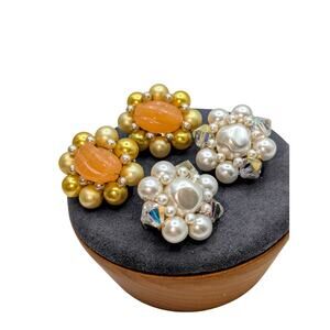 Vintage Two Pair Marked Japan  Clip On Beaded Jewelry